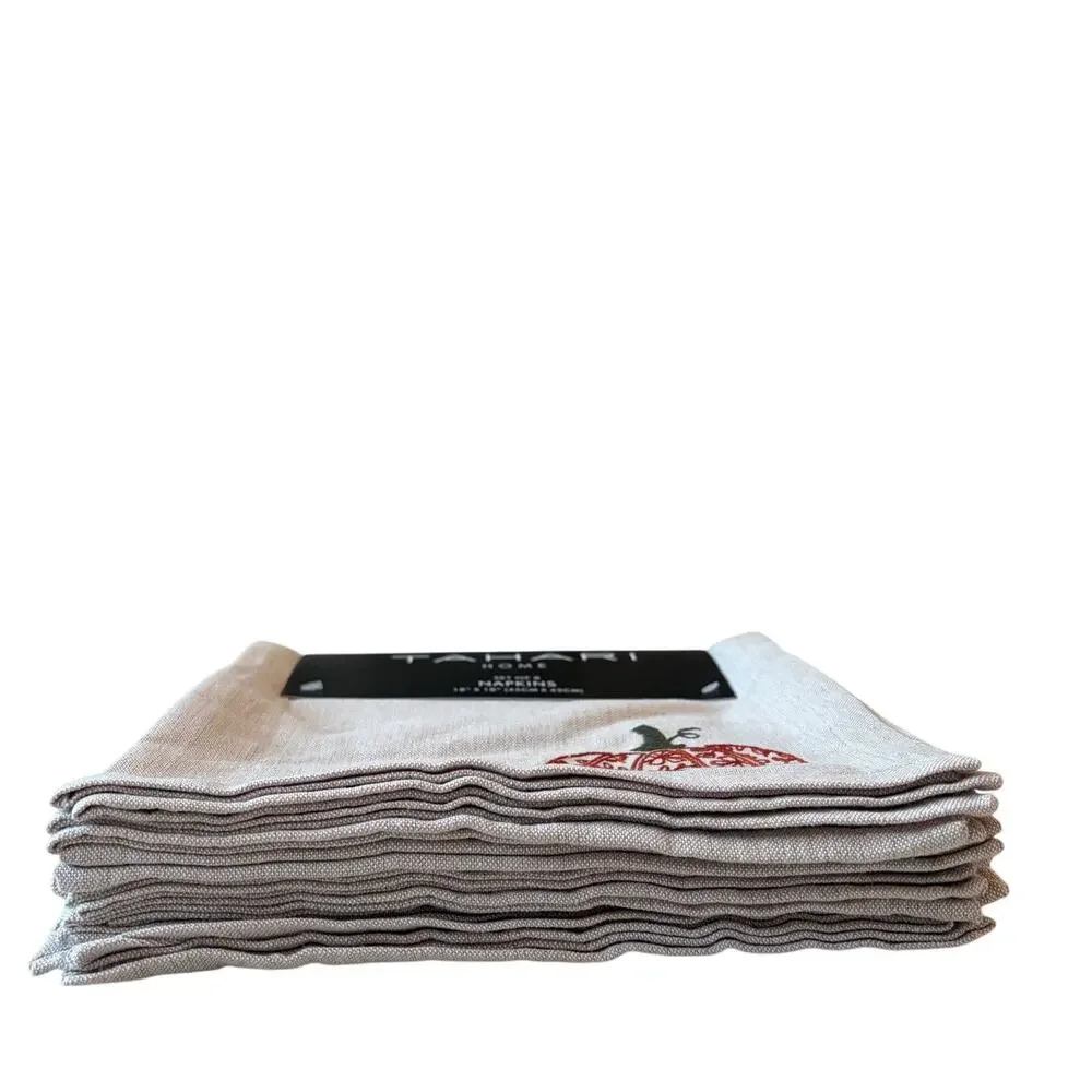 8pc Tahari Home Embroidered Pumpkin Napkins 100% Cotton 18x18 Fall Decor NEW